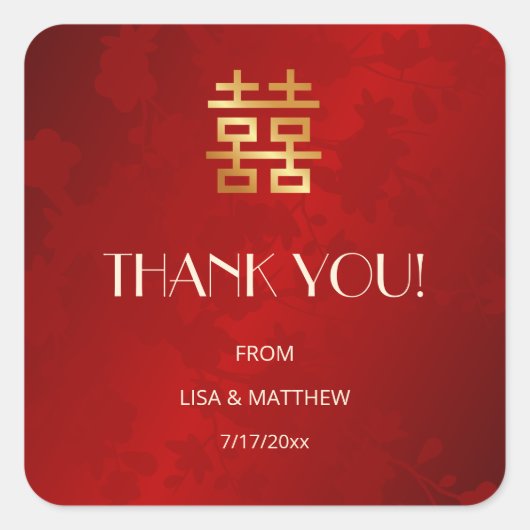Modern Simple Red Chinese Wedding Thank You Vierkante Sticker (Voorkant)