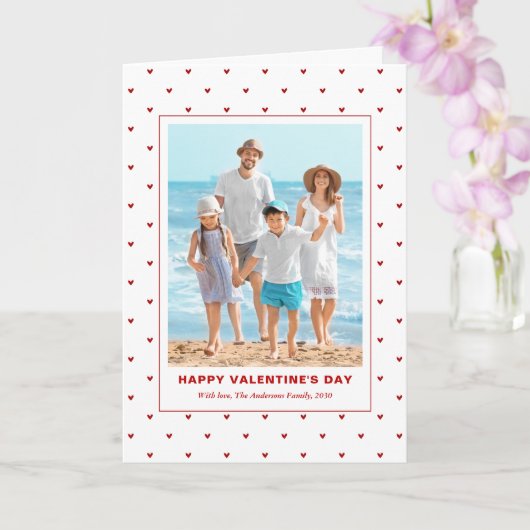 Modern Simple Red Hearts Photo Valentines Day Kaart (Orchidee)