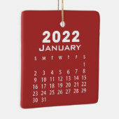 Modern Simple Red Januari 2022 Maandrooster Keramisch Ornament (Rechts)