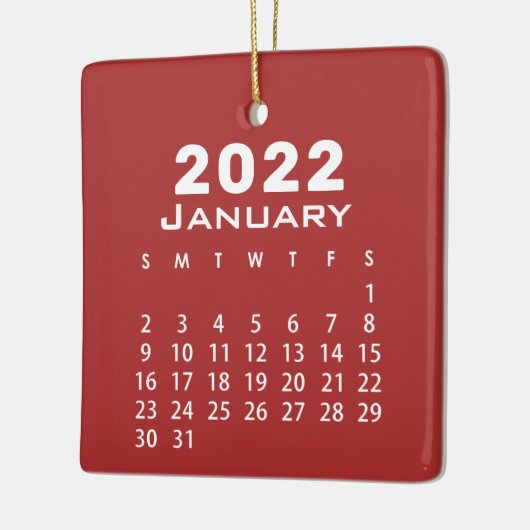 Modern Simple Red Januari 2022 Maandrooster Keramisch Ornament (Links)