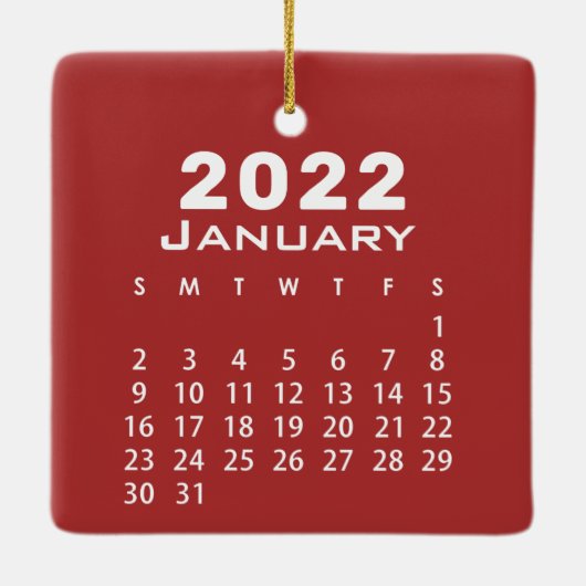 Modern Simple Red Januari 2022 Maandrooster Keramisch Ornament (Achterkant)