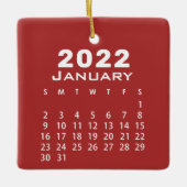 Modern Simple Red Januari 2022 Maandrooster Keramisch Ornament (Voorkant)