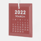 Modern Simple Red March 2022-maandkalender Glas Ornament (Voorkant links)