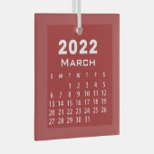 Modern Simple Red March 2022-maandkalender Glas Ornament (Voorkant Rechts)