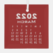Modern Simple Red March 2022-maandkalender Glas Ornament (Achterkant)