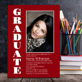 Modern Simple Red Photo Graduation Party Kaart