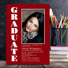 Modern Simple Red Photo Graduation Party Kaart