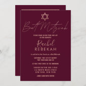 Modern Simple Roos Gold Burgundy Red Bat Mitzvah Kaart (Voorkant / Achterkant)