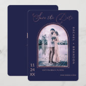 Modern Simple Roos Gold Navy Blue Arch Wedding Save The Date (Voorkant / Achterkant)