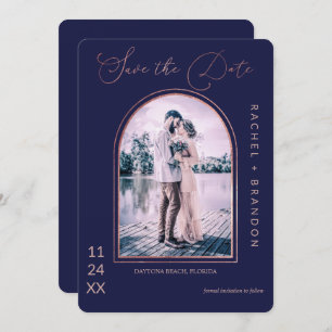 Modern Simple Roos Gold Navy Blue Arch Wedding Save The Date