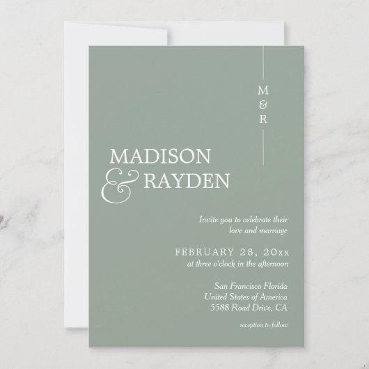 Modern Simple Sage Green Monogram Photo Weddenscha Kaart (Voorkant)