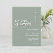 Modern Simple Sage Green Monogram Photo Weddenscha Kaart (Staand voorkant)