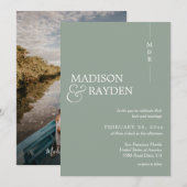 Modern Simple Sage Green Monogram Photo Weddenscha Kaart (Voorkant / Achterkant)