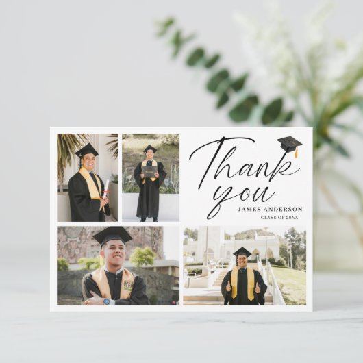 Modern Simple Script 4 Photo collage Graduation Bedankkaart (Staand voorkant)
