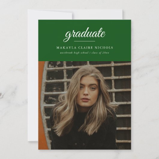 Modern Simple Script Green Photo Afstuderen Kaart (Voorkant)