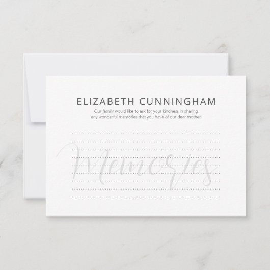 Modern Simple Script Memories Memorial Reply RSVP Kaartje (Achterkant)