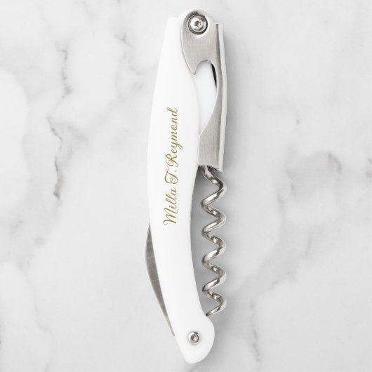 Modern Simple Script Name White Waiter Kurkentrekk Kurkentrekker (Achterkant)