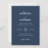 Modern Simple Script Navy Blue Photo Wedding Kaart (Voorkant)