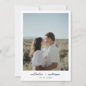 Modern Simple Script Navy Blue Photo Wedding Kaart (Achterkant)