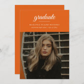 Modern Simple Script Oranje Photo Afstuderen Kaart (Voorkant / Achterkant)