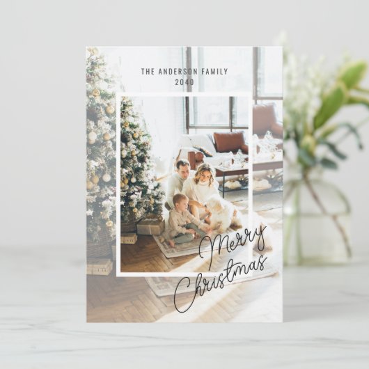 Modern Simple Script Overlay 4 Photo Christmas  Feestdagenkaart (Staand voorkant)