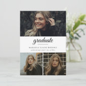 Modern Simple Script Three Photo Afstuderen Kaart (Staand voorkant)