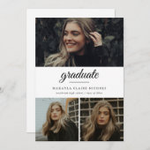 Modern Simple Script Three Photo Afstuderen Kaart (Voorkant / Achterkant)