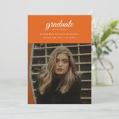 Modern Simple Script Two Photo Oranje Afstuderen Aankondiging (Staand voorkant)