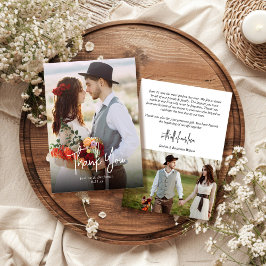 Modern Simple Script Two Photo Wedding Bedankkaart