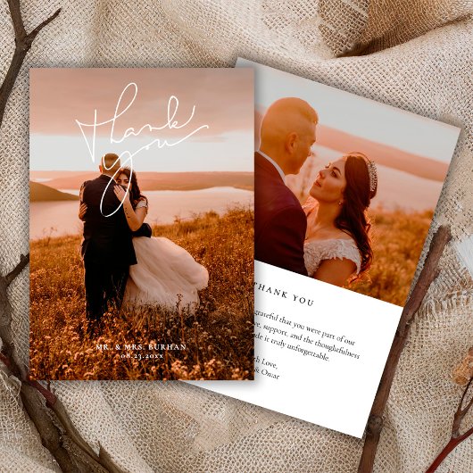 Modern Simple Script Wedding Photo Bedankkaart