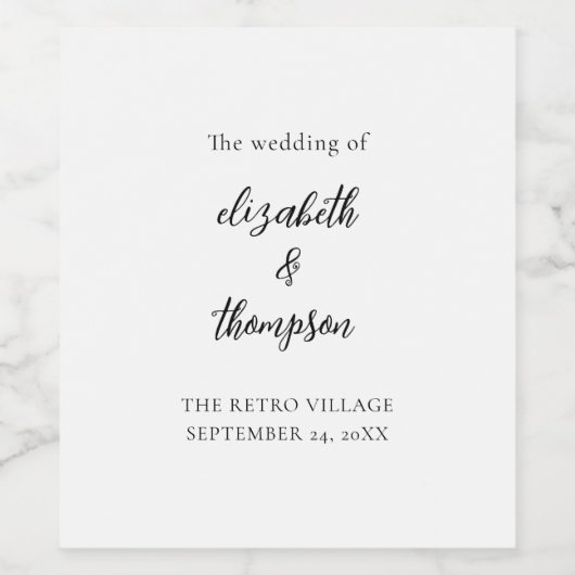 Modern Simple Script Wedding Wijn Etiket (Enkel label)