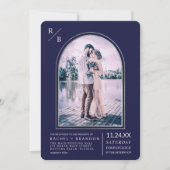 Modern Simple Silver Navy Blue Arch Wedding Kaart (Voorkant)
