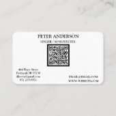 Modern Simple Singer Musician Photography Visitekaartje (Achterkant)