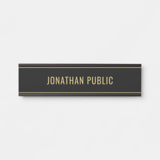 Modern Simple Sleek Black & Gold Name Template Deurbordje (Voorkant)