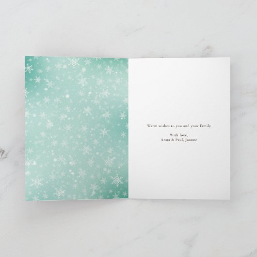 Modern Simple Snowy Green Merry-kerstfoto Feestdagen Kaart (Binnen)