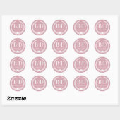 Modern Simple Soft Antique Rose Monogram Ronde Sticker (Vel)