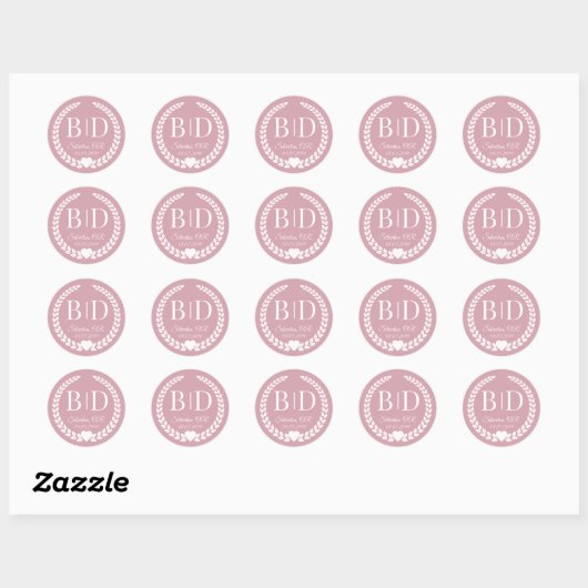 Modern Simple Soft Antique Rose Monogram Ronde Sticker (Vel)