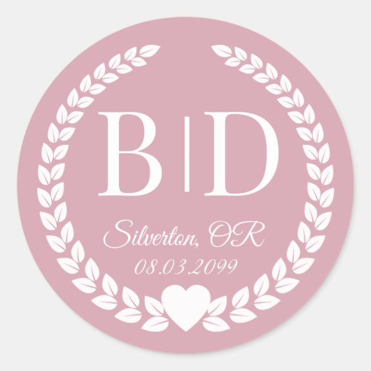 Modern Simple Soft Antique Rose Monogram Ronde Sticker (Voorkant)