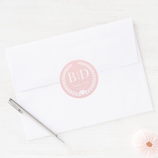 Modern Simple Soft Antique Rose Monogram Ronde Sticker (Envelop)
