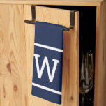Modern Simple Square Border Monogram Navy Blue Theedoek<br><div class="desc">Een stijlvol,  stijlvol model van een vierkant rand-monogram. Ontworpen door: Thisnotme©</div>