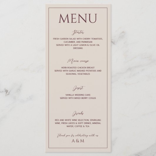 Modern simple tan minimalist wedding menu (Voorkant)