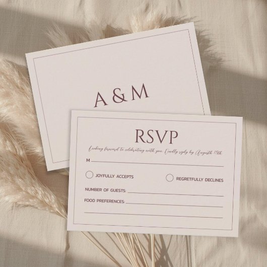 Modern simple tan minimalist wedding RSVP kaartje