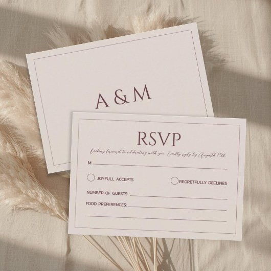 Modern simple tan minimalist wedding RSVP kaartje