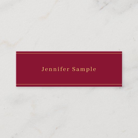 Modern Simple Template Burgundy Red Gold Text Mini Visitekaartje (Voorkant)