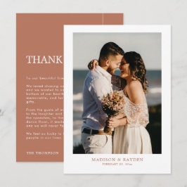 Modern Simple Terracotta met Photo Wedding Bedankkaart