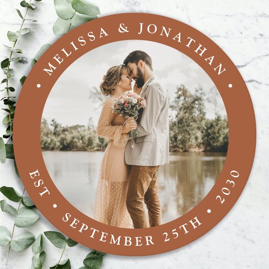 Modern Simple Terracotta Personalize Photo Wedding Ronde Kartonnen Onderzetter