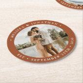 Modern Simple Terracotta Personalize Photo Wedding Ronde Kartonnen Onderzetter (Gebogen)