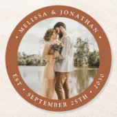 Modern Simple Terracotta Personalize Photo Wedding Ronde Kartonnen Onderzetter (Voorkant)