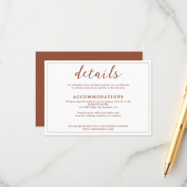 Modern Simple Terracotta Rust in White Wedding Informatiekaartje