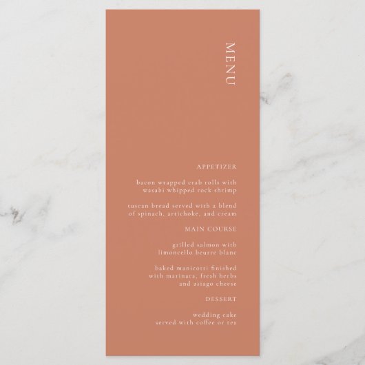 Modern Simple Terracotta Wedding Menu (Voorkant)